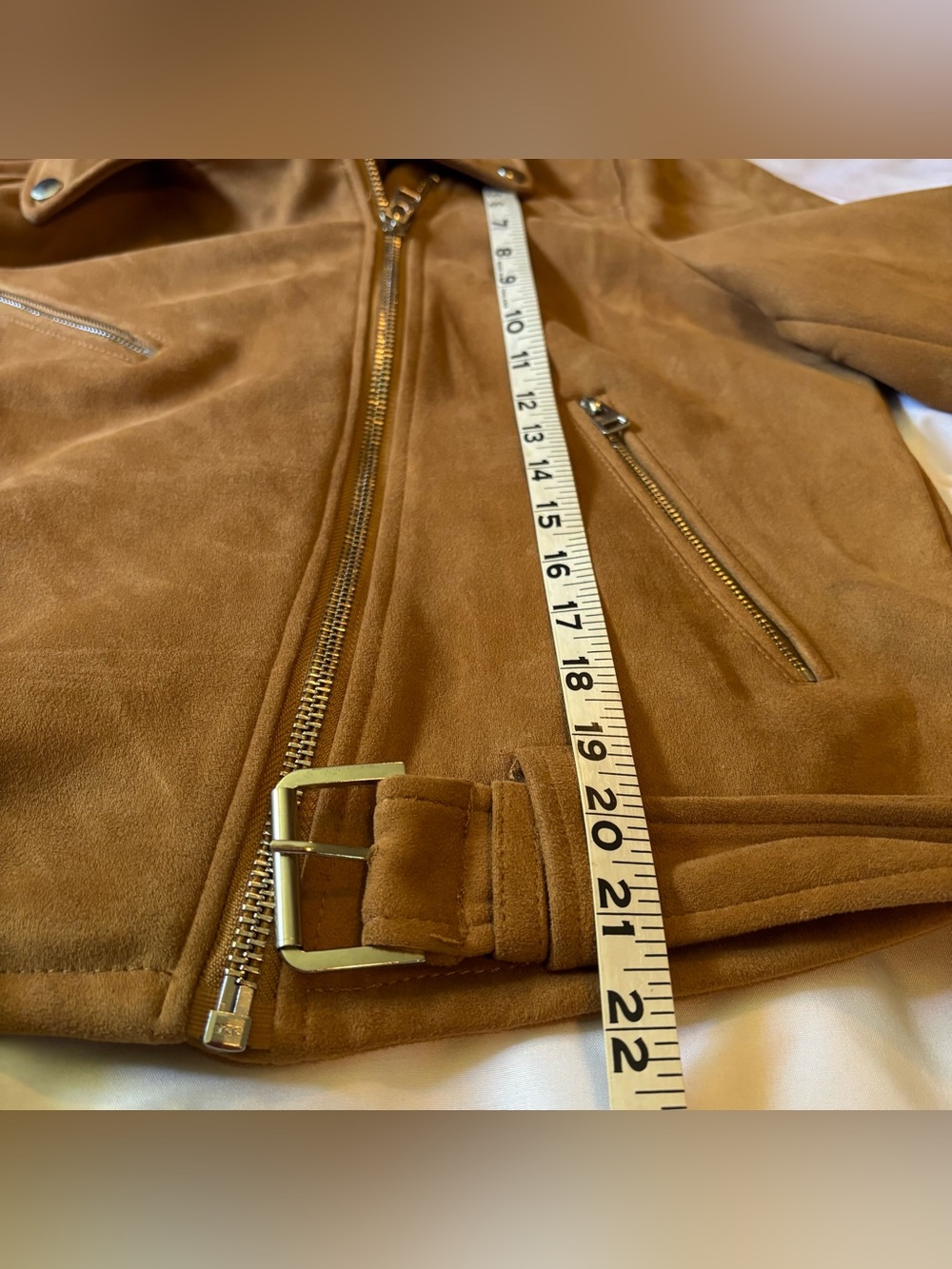 Topshop Women’s Sz 8 Faux leather metal zippers camel moto jacket - Picture 10 of 11